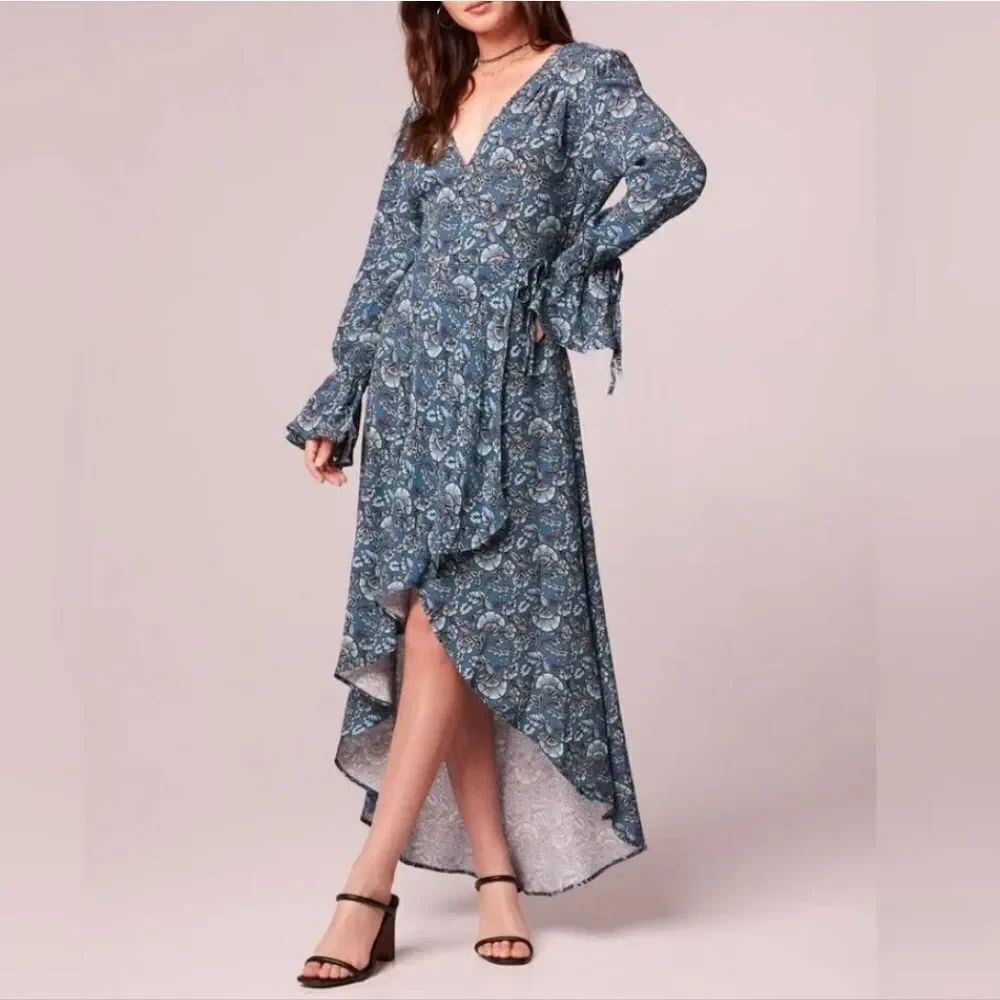Band Of The Free Jewel Teal Floral Long Sleeve Wrap Maxi Dress Size Medium